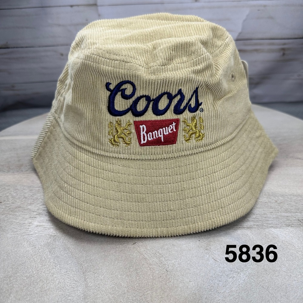 Coors Banquet Tan Corduroy Bucket Hat Mad Engine Embroidered Logo Beer Merch NEW